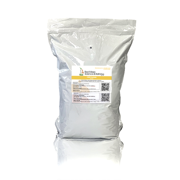 Polyethylene bags are a great packaging option for storage and ease of adding CBG Isolate to product formulations